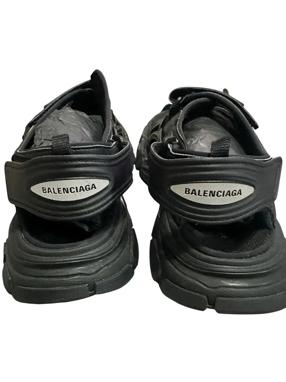 Balenciaga Black Men's Sporty Leather Strap Sandals size 43